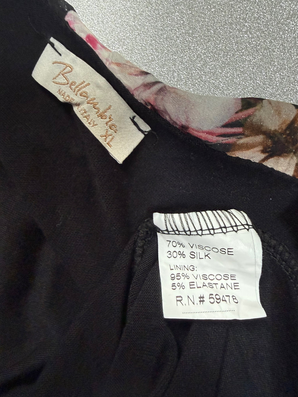 Bellambia 70% Viscose 30% Silk XL Black with Floral Print Long Sleeve Mini Dress