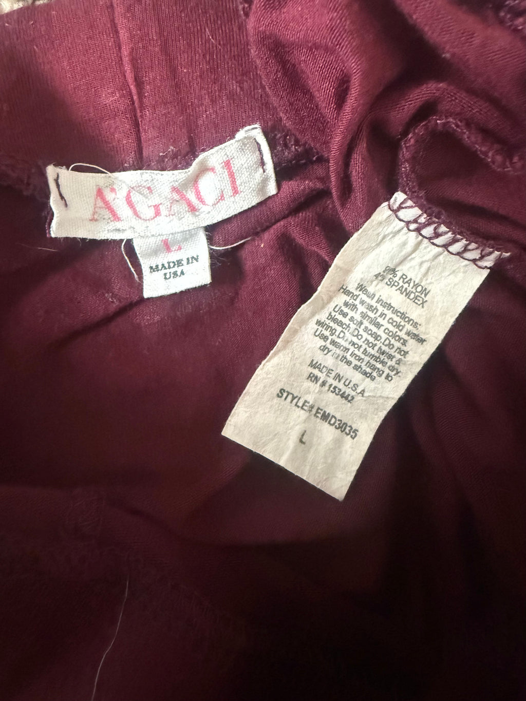 A'gaci 96% Rayon 4% Spandex L Maroon Maxi Skirt With Front Slits