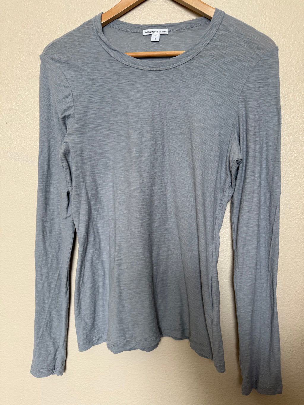 James Perse 100% Cotton Size 3 (L) Sheer Long Sleeve Crew Neck Light Blue