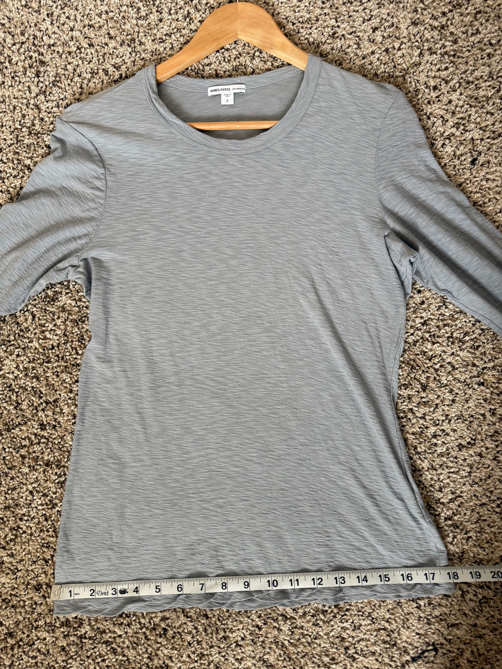 James Perse 100% Cotton Size 3 (L) Sheer Long Sleeve Crew Neck Light Blue