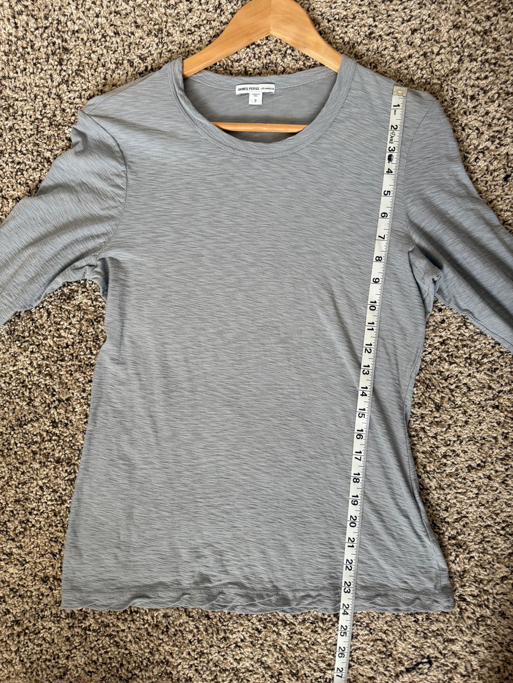 James Perse 100% Cotton Size 3 (L) Sheer Long Sleeve Crew Neck Light Blue