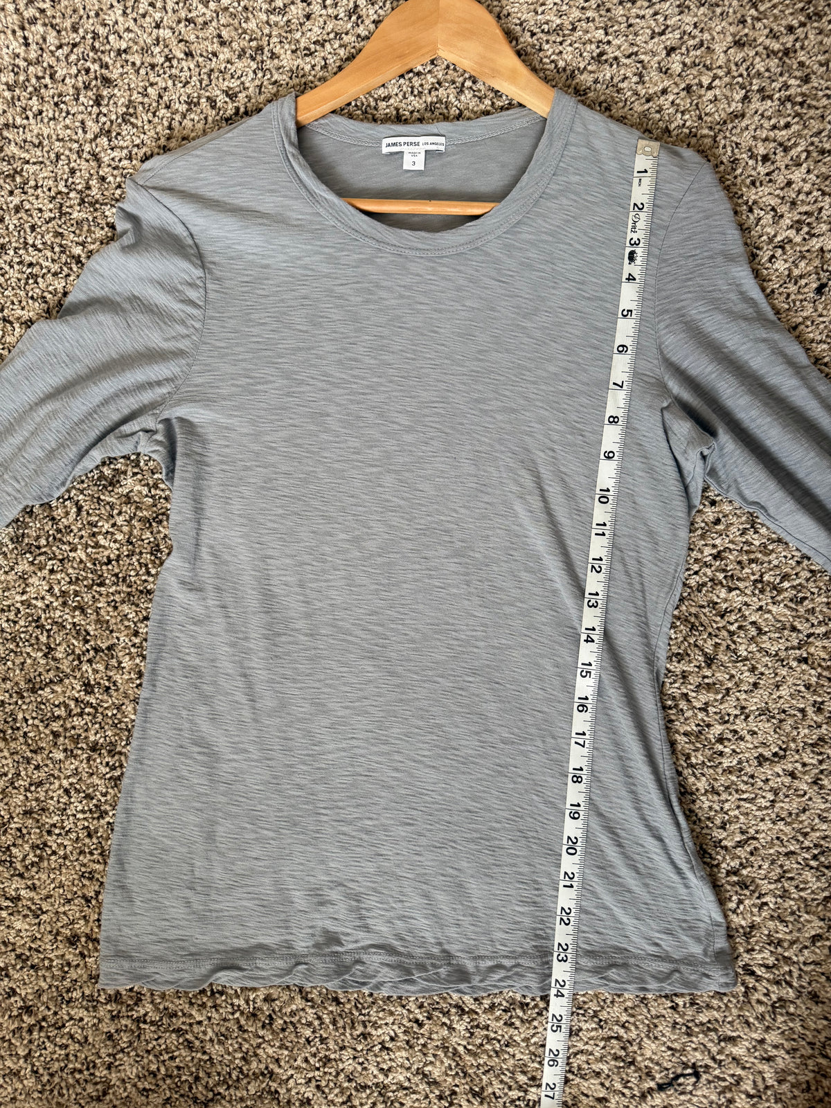 James Perse 100% Cotton Size 3 (L) Sheer Long Sleeve Crew Neck Light Blue