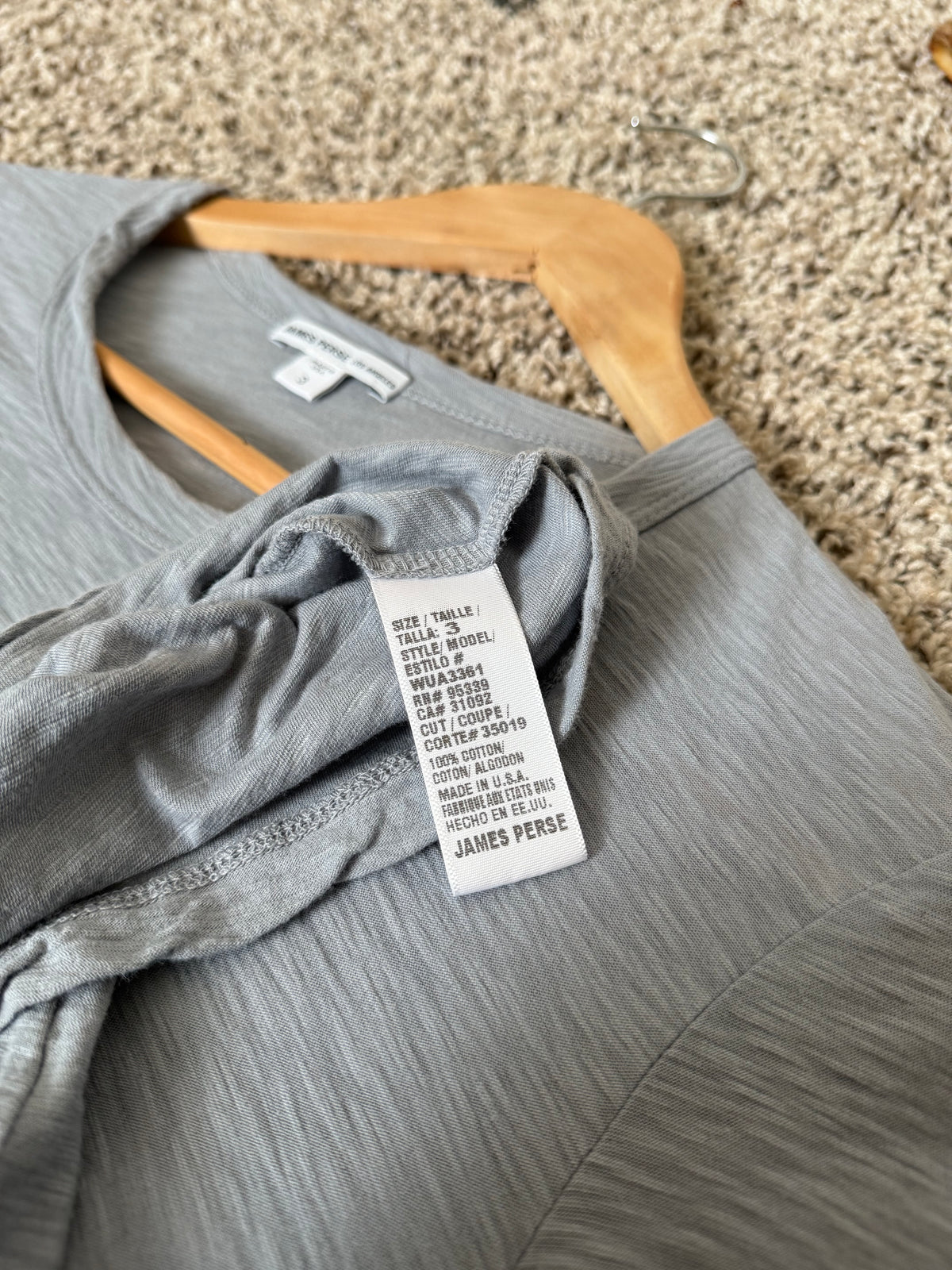 James Perse 100% Cotton Size 3 (L) Sheer Long Sleeve Crew Neck Light Blue