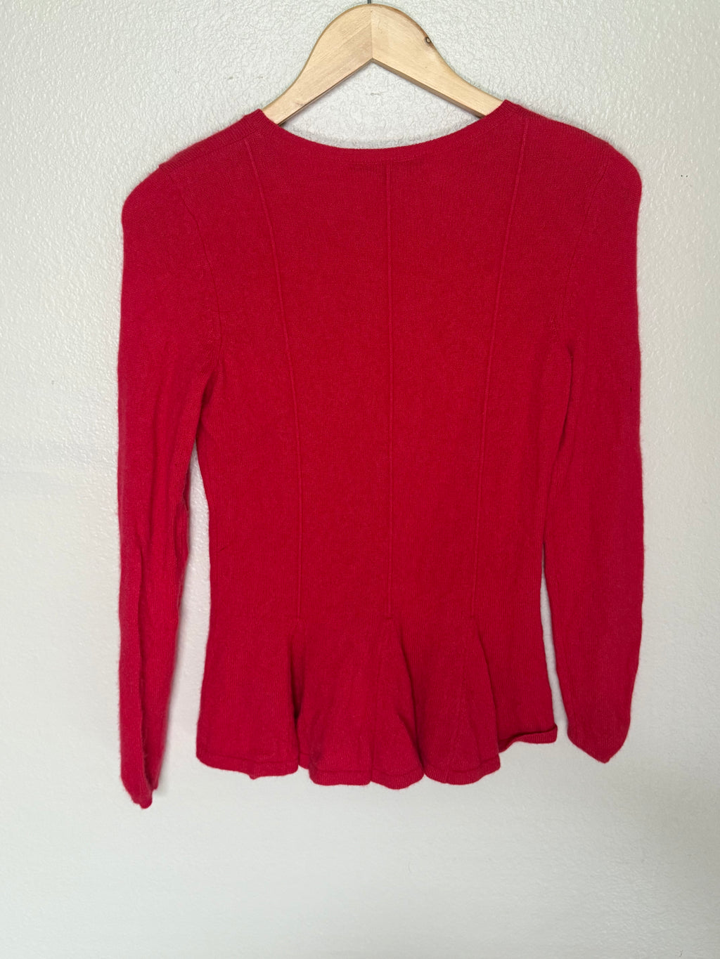 Antonio Melani 100% Cashmere S Red Peplum Long Sleeve Top