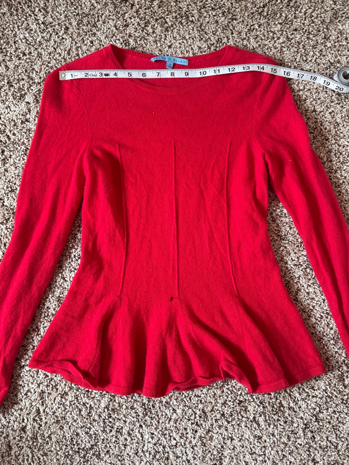 Antonio Melani 100% Cashmere S Red Peplum Long Sleeve Top