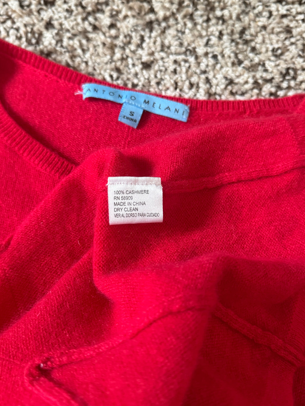 Antonio Melani 100% Cashmere S Red Peplum Long Sleeve Top