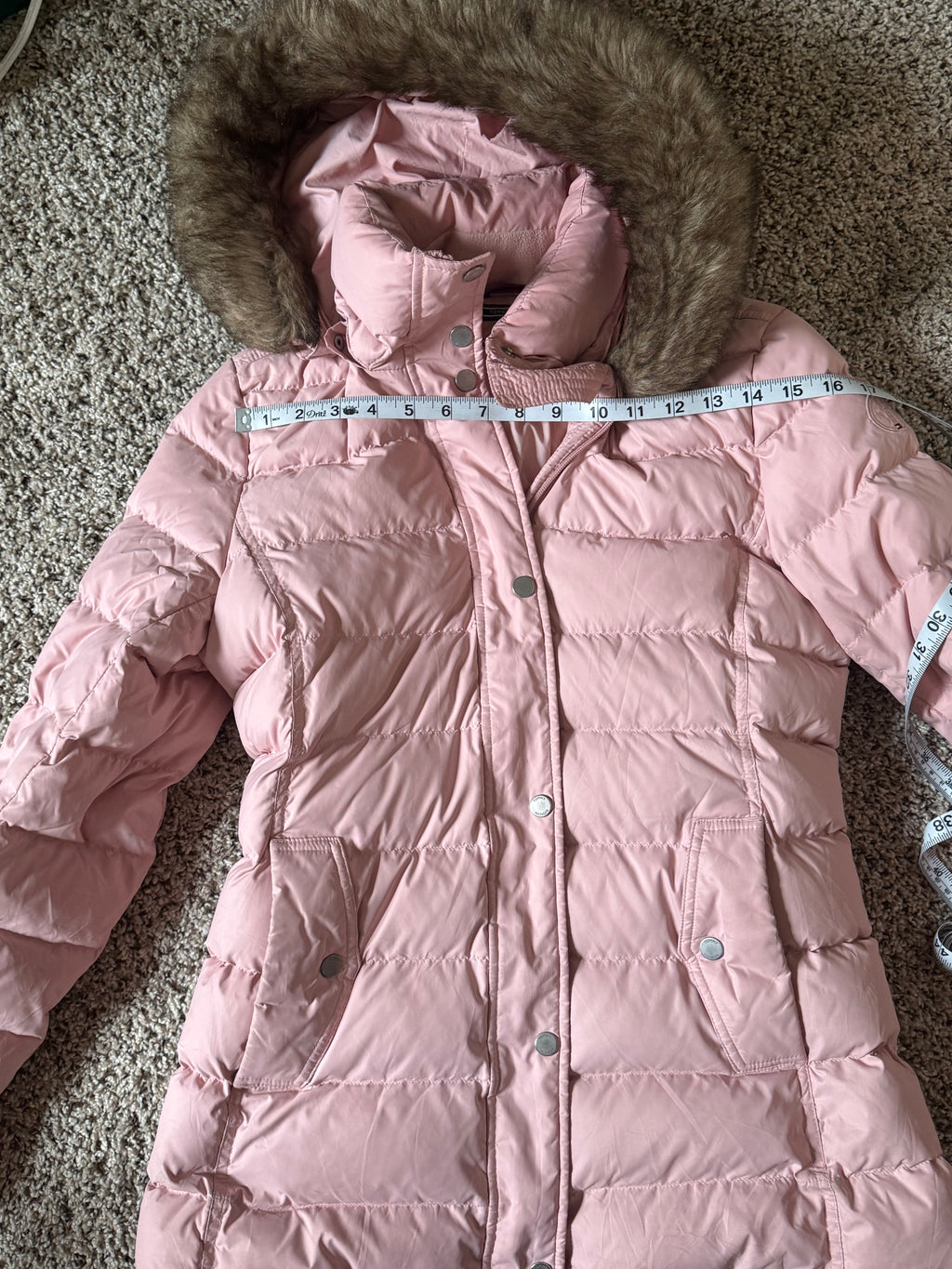 Tommy Hilfiger 70% White Duck Down 30% Feathers S Light Pink Hooded Heavy Puffer Jacket
