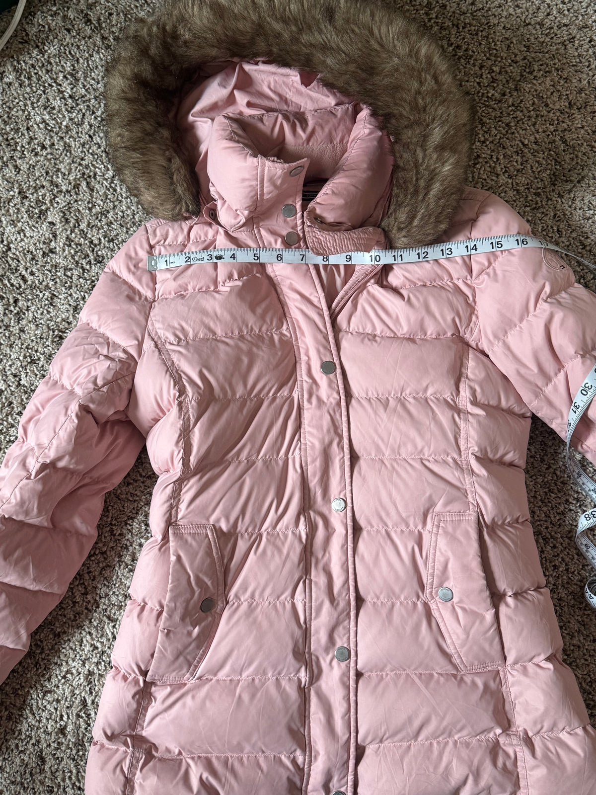 Tommy Hilfiger 70% White Duck Down 30% Feathers S Light Pink Hooded Heavy Puffer Jacket