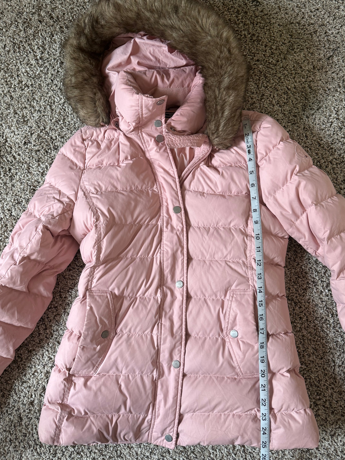 Tommy Hilfiger 70% White Duck Down 30% Feathers S Light Pink Hooded Heavy Puffer Jacket