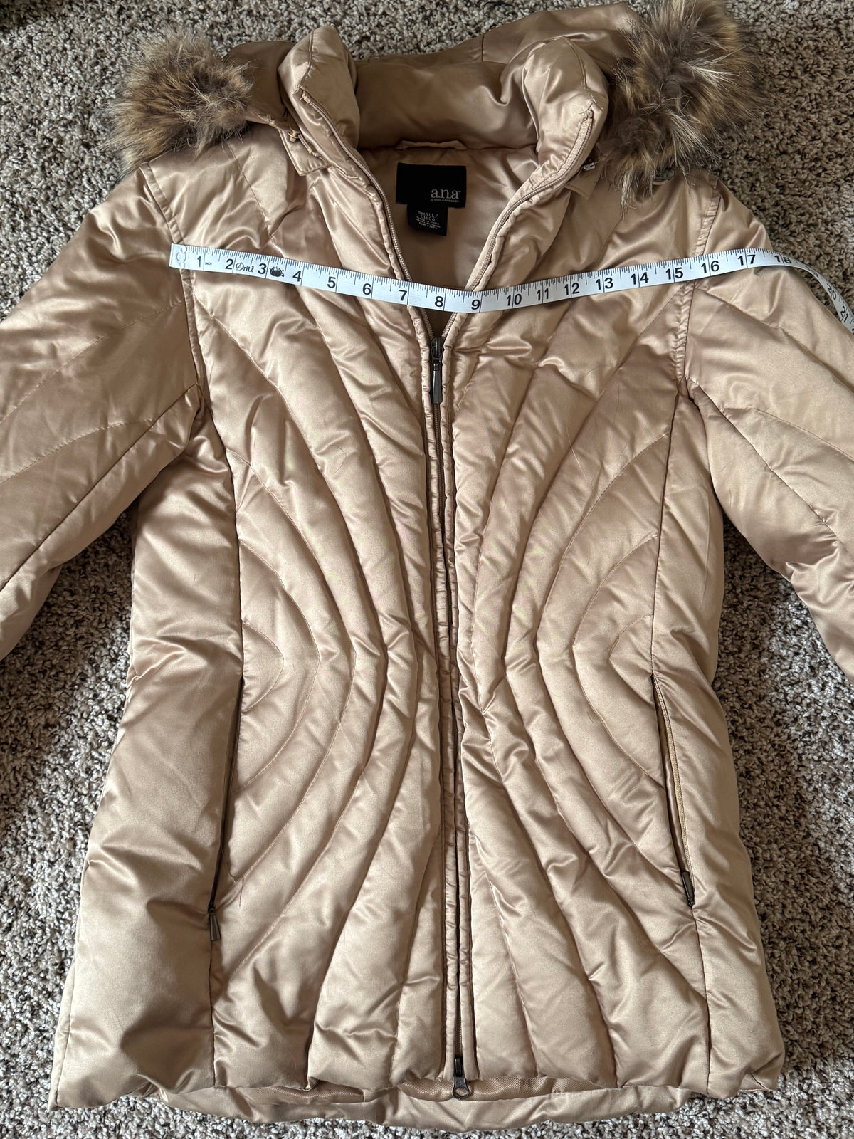 A.n.a 60% Down 40% Waterfowl Feathers S Champage Medium Weight Hooded Puffer Jacket
