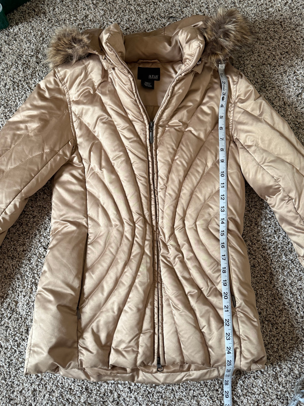 A.n.a 60% Down 40% Waterfowl Feathers S Champage Medium Weight Hooded Puffer Jacket