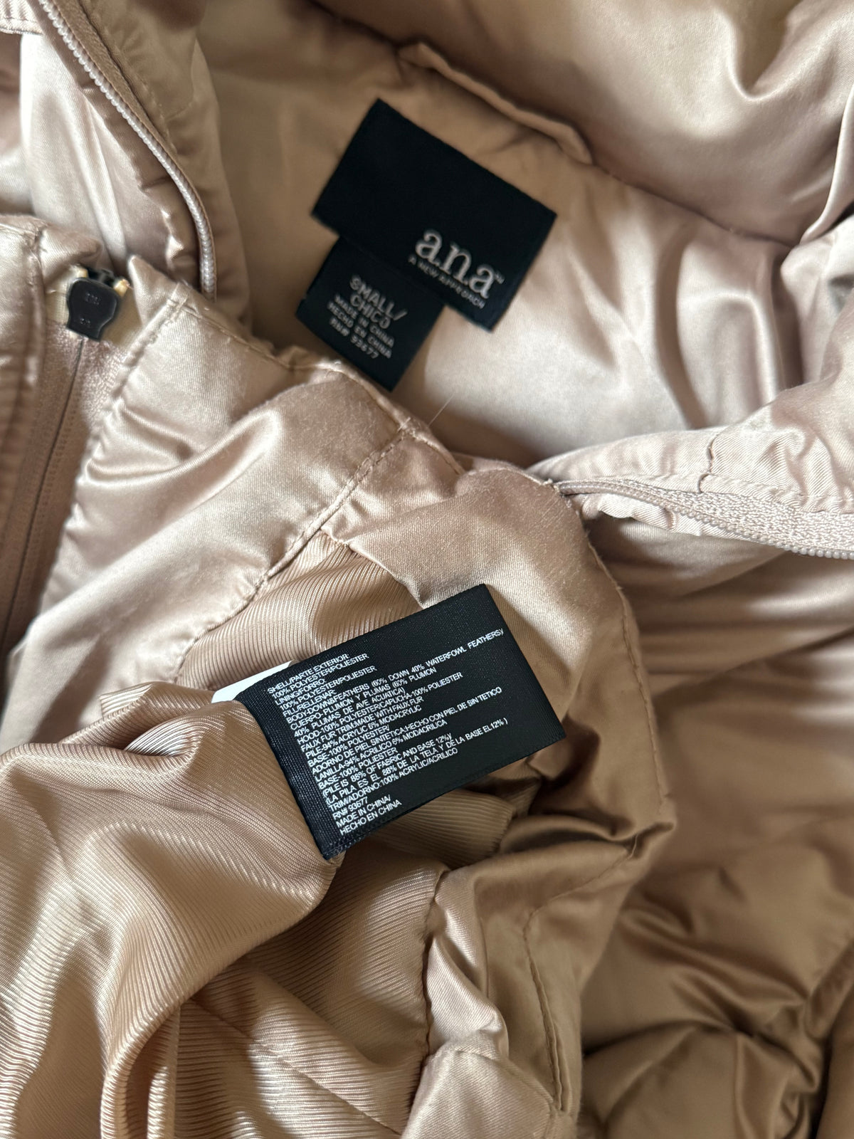 A.n.a 60% Down 40% Waterfowl Feathers S Champage Medium Weight Hooded Puffer Jacket