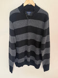 Brooks Brothers 100% Lambswool XL Grey and Black Striped Collared Sweater