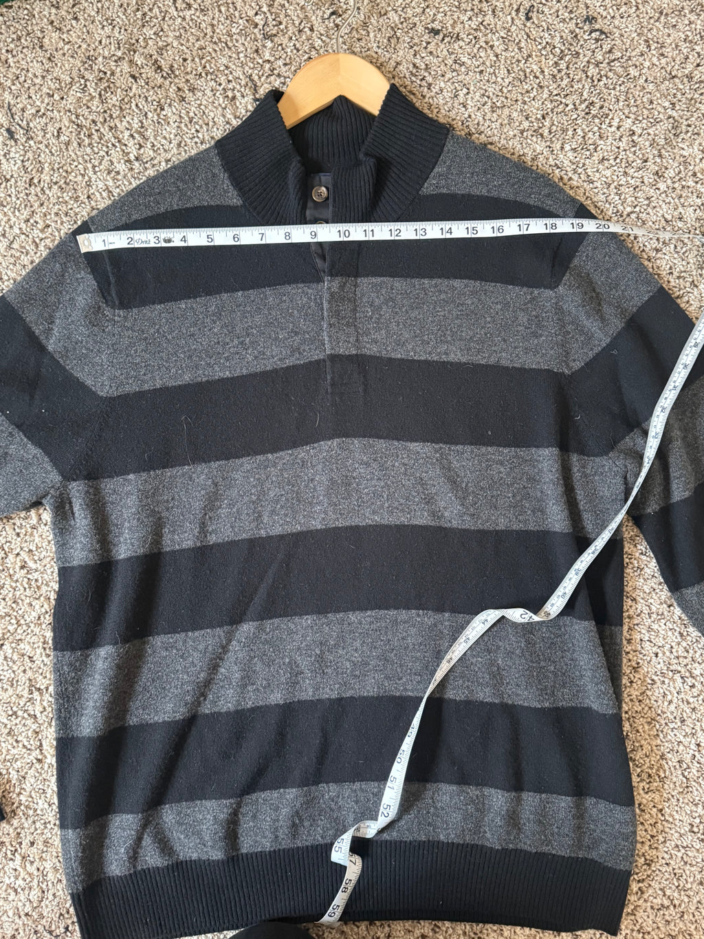 Brooks Brothers 100% Lambswool XL Grey and Black Striped Collared Sweater