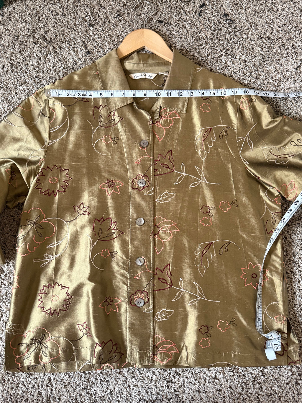 French Laundry 100% Silk XL Unlined Champage Blazer With Flower Embroidery