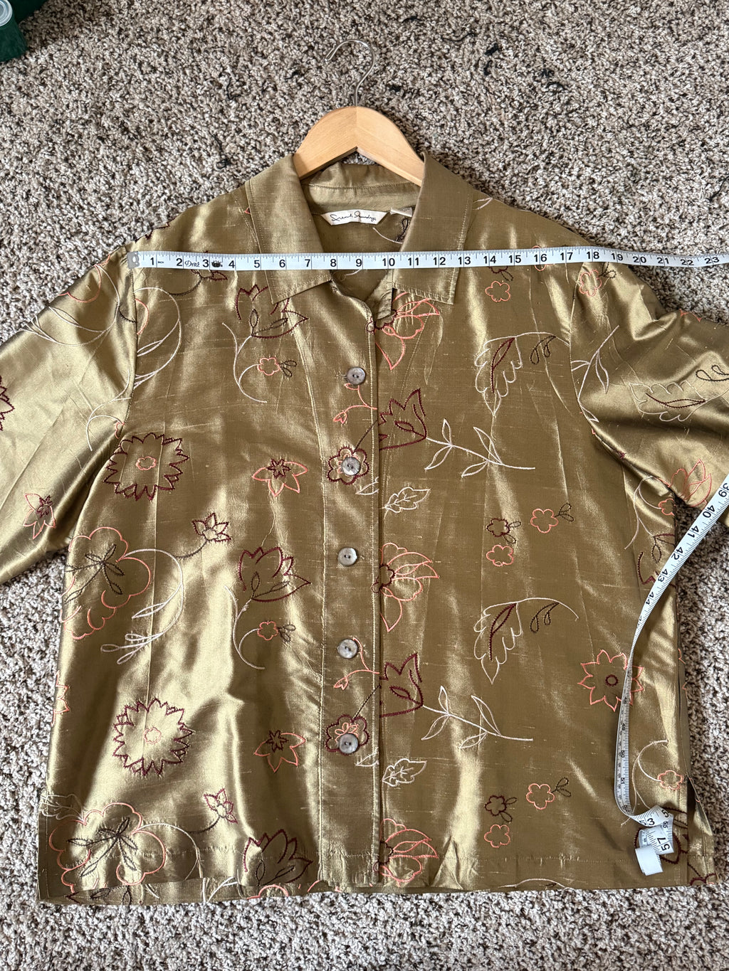 French Laundry 100% Silk XL Unlined Champage Blazer With Flower Embroidery