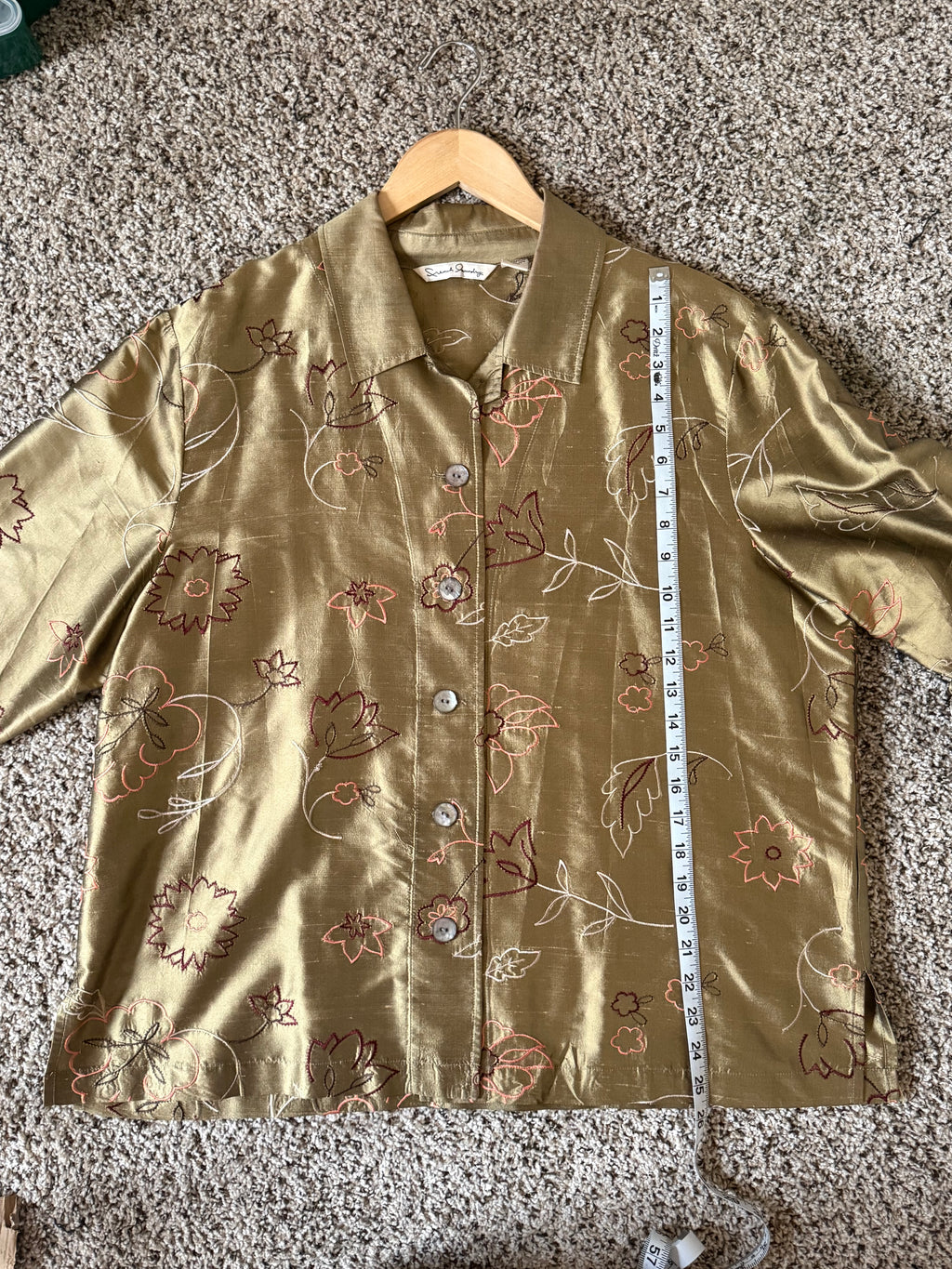 French Laundry 100% Silk XL Unlined Champage Blazer With Flower Embroidery