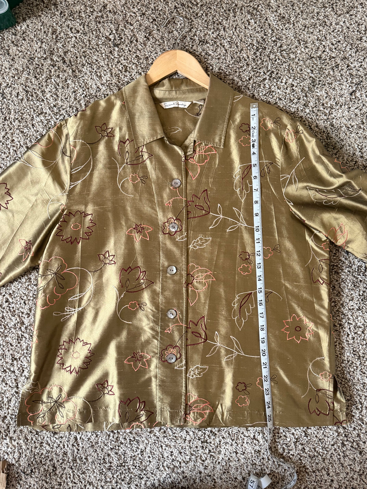 French Laundry 100% Silk XL Unlined Champage Blazer With Flower Embroidery