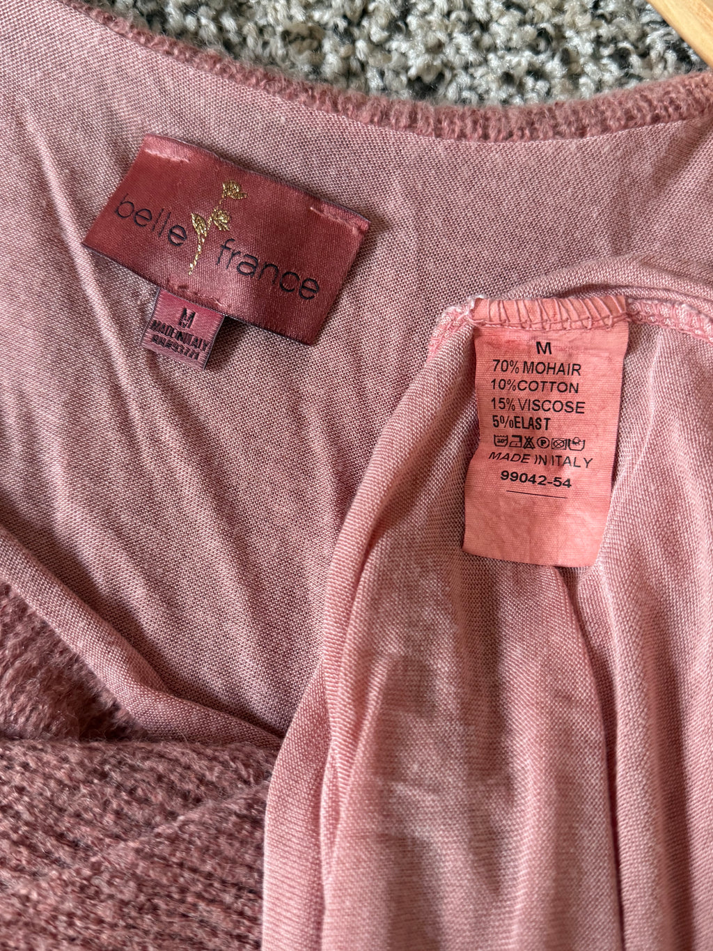 Belle France 70% Mohair 10% Cotton 15% Viscose 5% Elastane M Dusty Rose Relaxed Fit Sweater