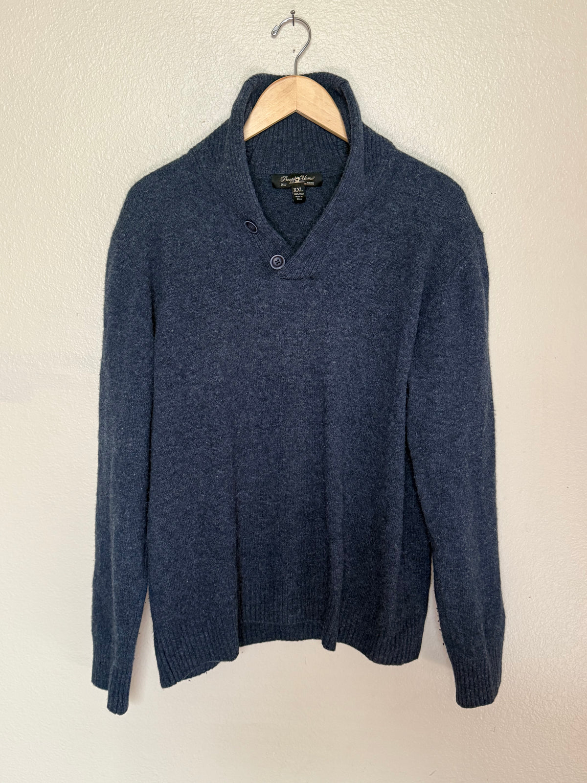 Pronto Uomo 100% Wool XXL Charcoal Blue Collared Sweater