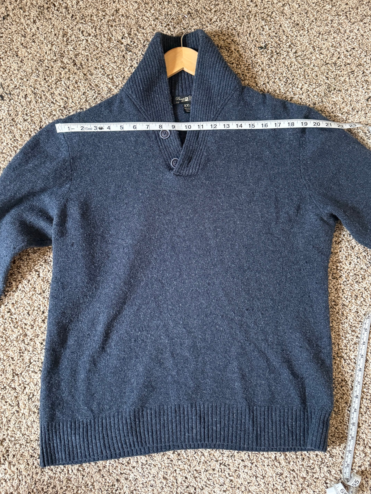 Pronto Uomo 100% Wool XXL Charcoal Blue Collared Sweater