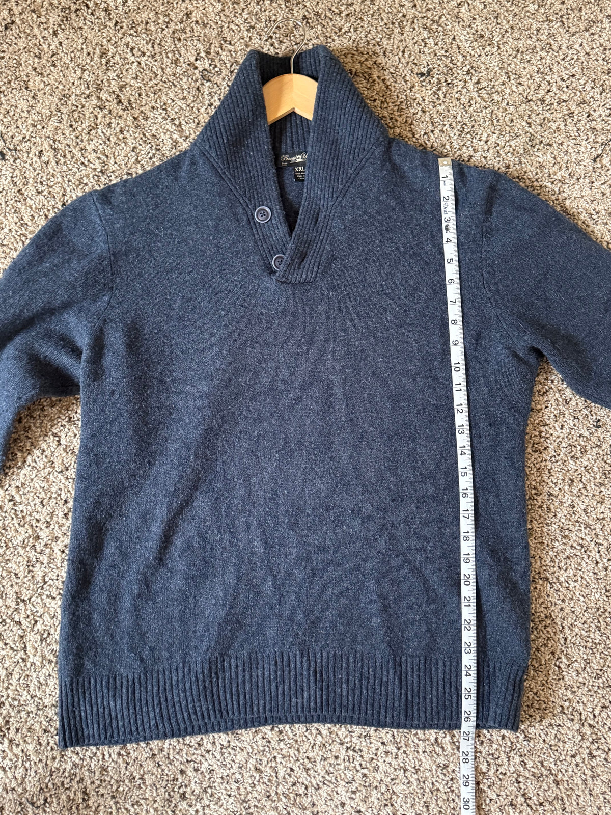 Pronto Uomo 100% Wool XXL Charcoal Blue Collared Sweater