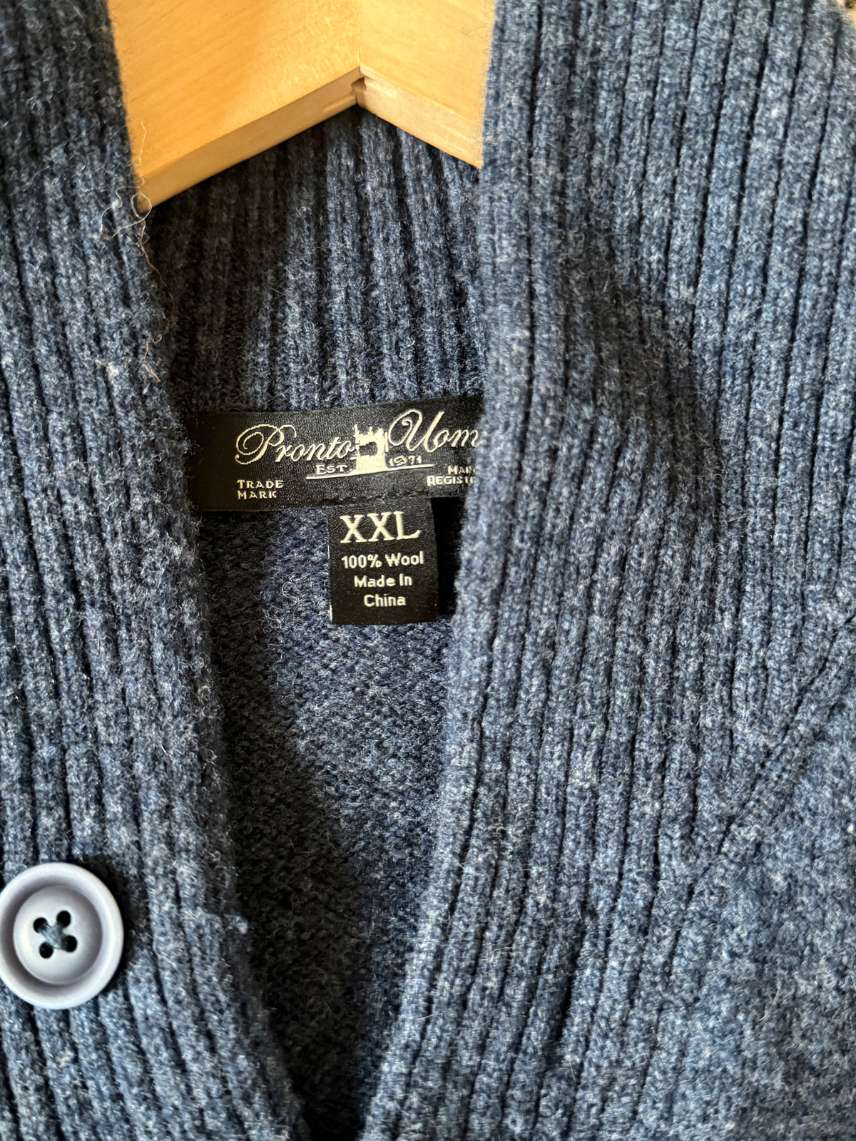 Pronto Uomo 100% Wool XXL Charcoal Blue Collared Sweater