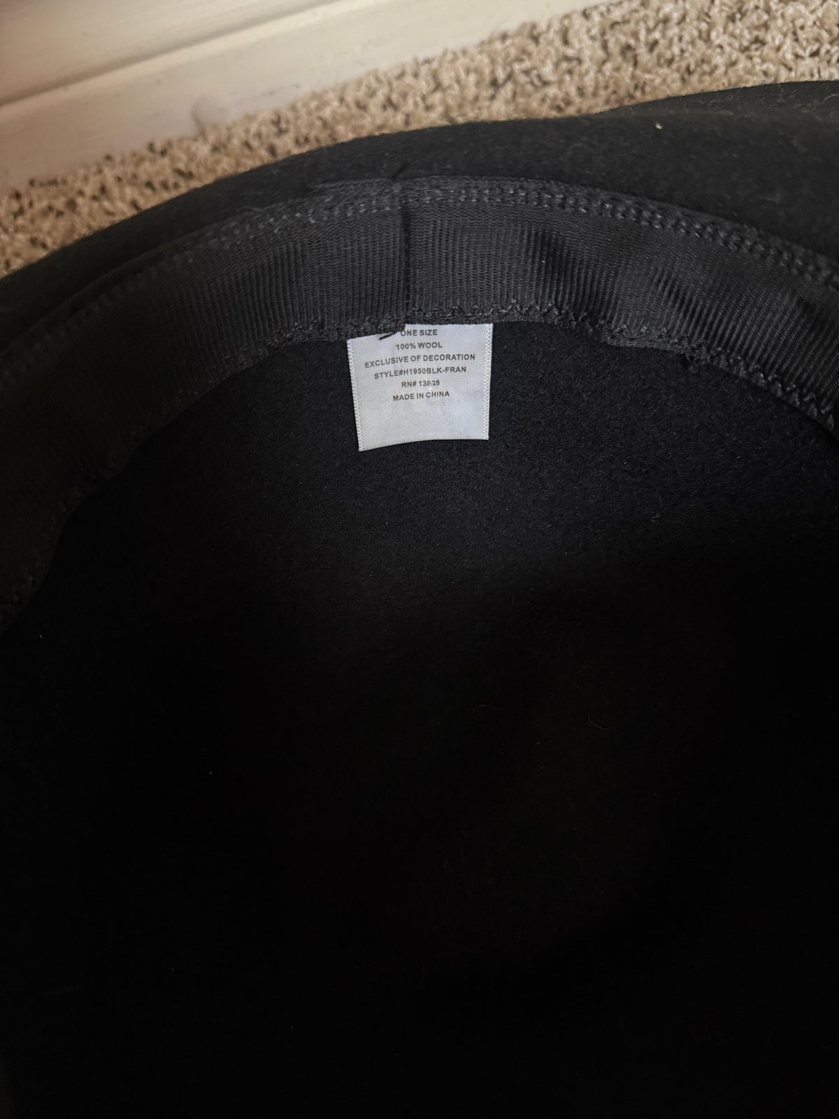 Black 100% Wool Wide Brim Hat