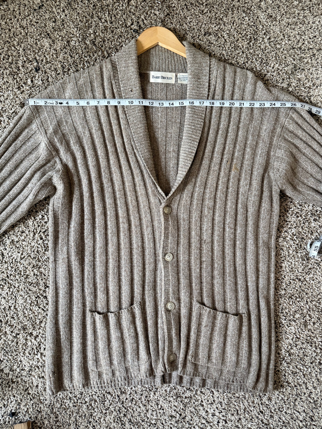 Barry Bracken 100% Cashmere L Tan Cardigan