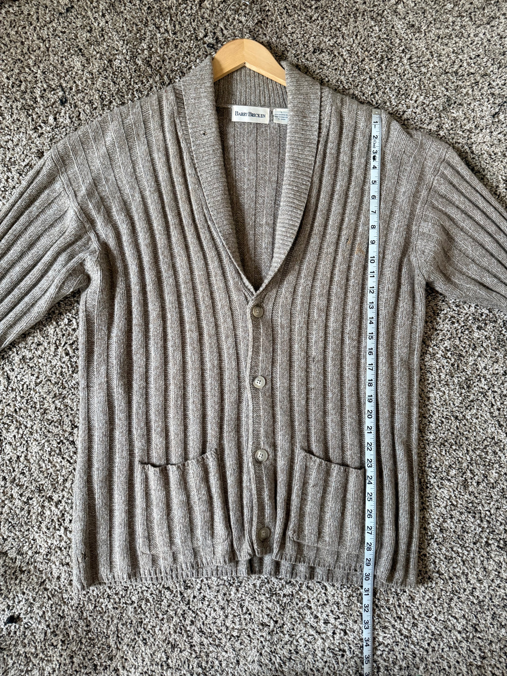 Barry Bracken 100% Cashmere L Tan Cardigan