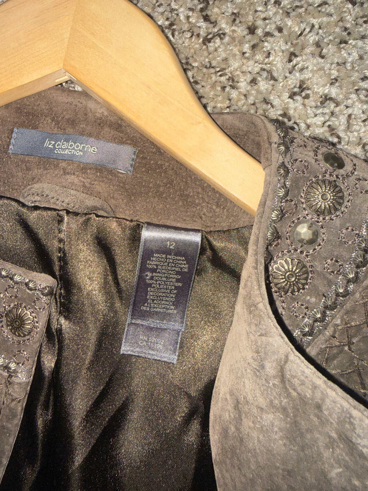 Liz Claiborne 100% Suede Size 12 Brown Jacket