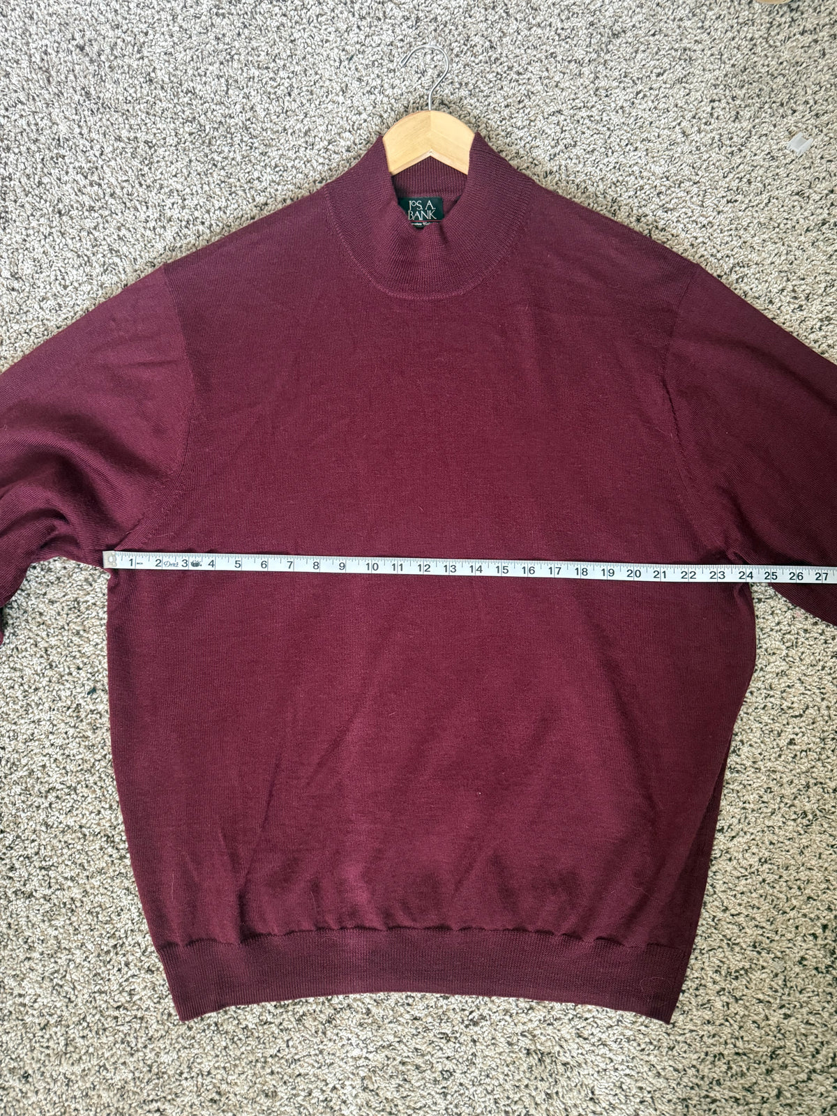 Jos. A Bank 100% Merino Wool XXL Maroon Mock Neck Longsleeve