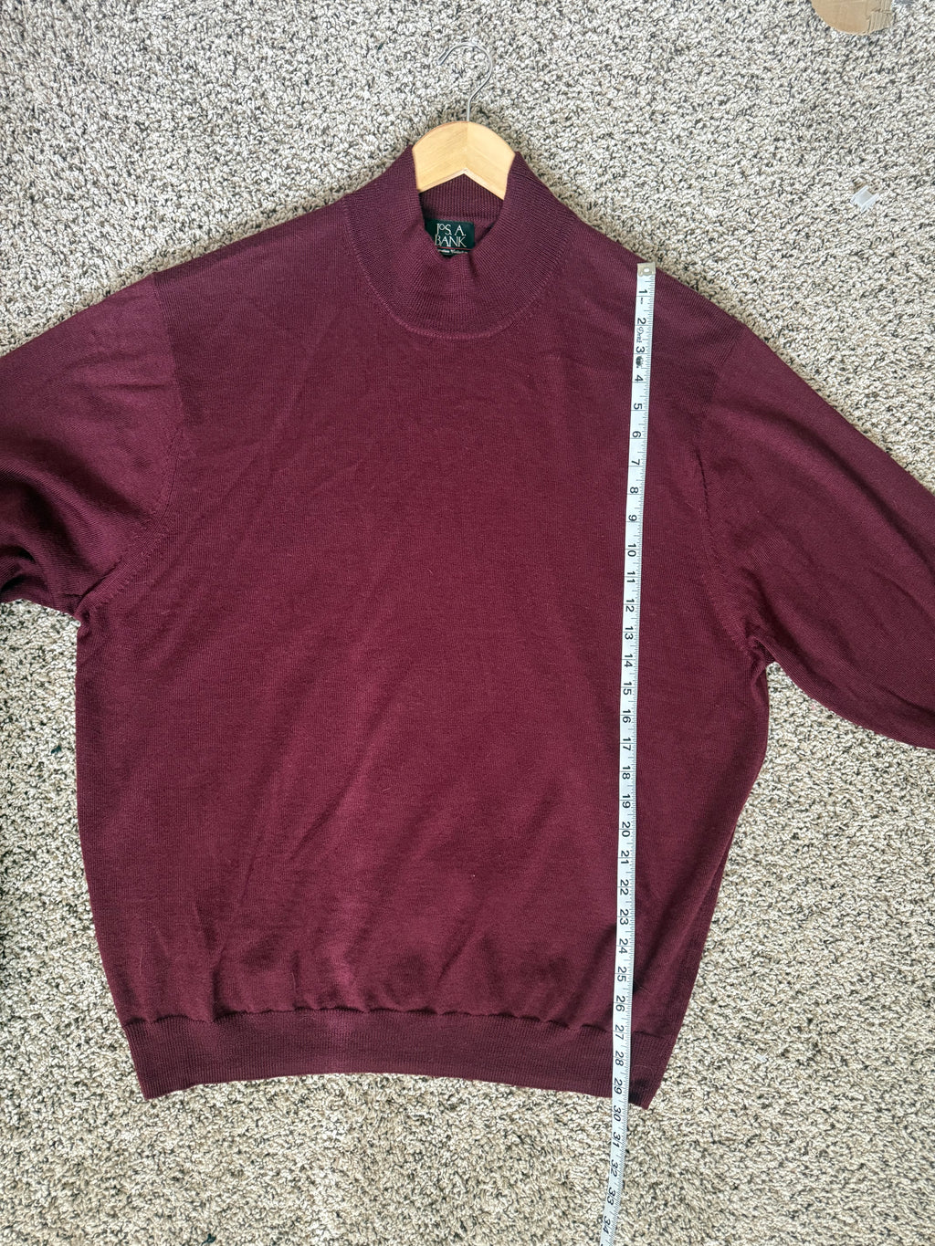 Jos. A Bank 100% Merino Wool XXL Maroon Mock Neck Longsleeve