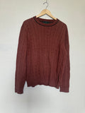 Jos. A Bank Reserve 95% Cotton 5% Cashmere L Orange-Maroon Cable Knit Crew Neck Sweater