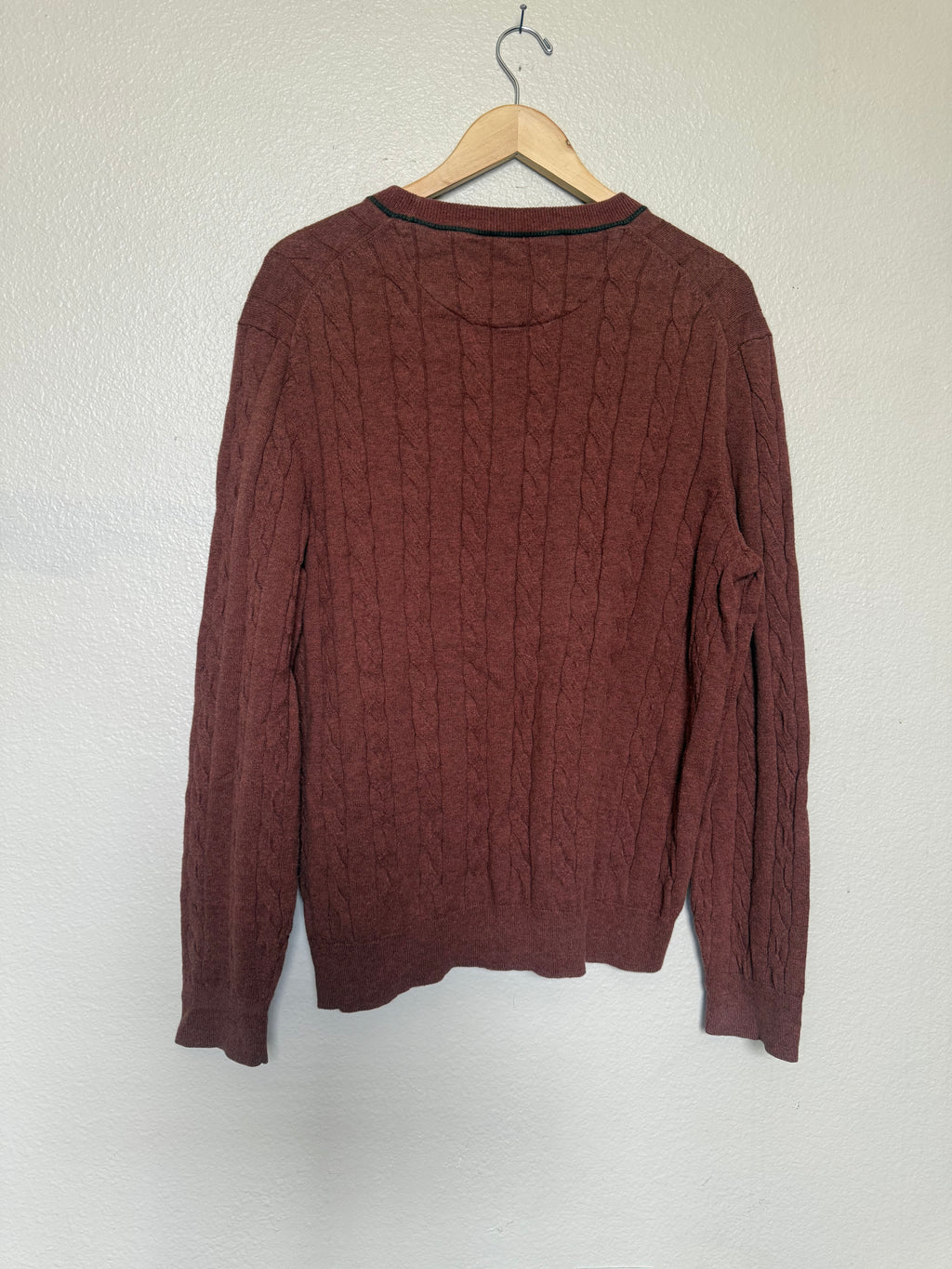 Jos. A Bank Reserve 95% Cotton 5% Cashmere L Orange-Maroon Cable Knit Crew Neck Sweater