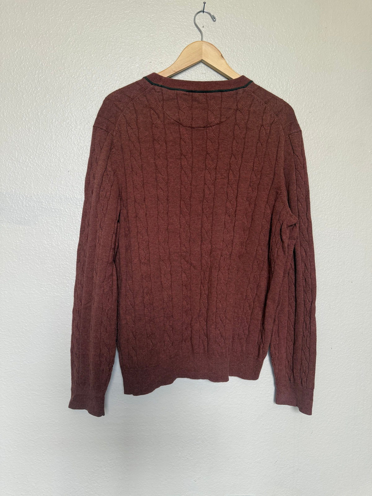 Jos. A Bank Reserve 95% Cotton 5% Cashmere L Orange-Maroon Cable Knit Crew Neck Sweater