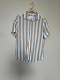 Cactus Man Ricky Singh 100% Viscose S Tan and White Vertical Striped Collared Button Up