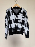 Belle by Beldini 60% Cotton 40% Viscose L Black and White Square Pattern Sweater