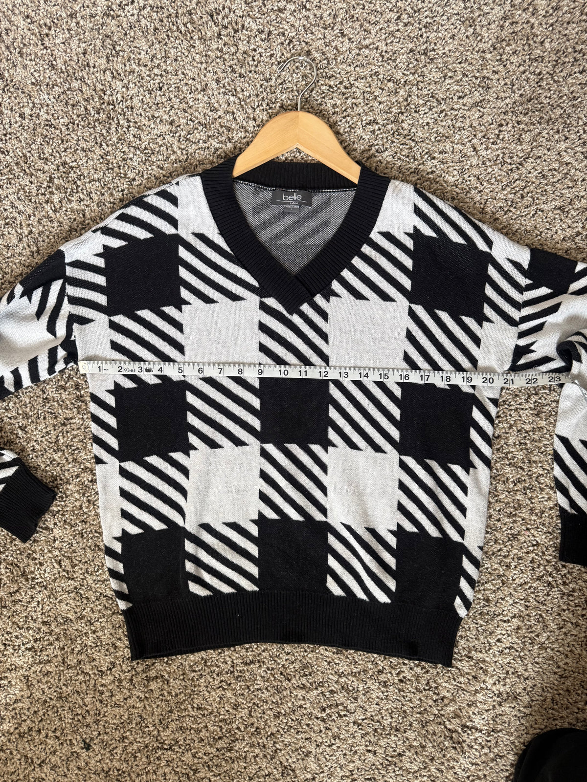 Belle by Beldini 60% Cotton 40% Viscose L Black and White Square Pattern Sweater