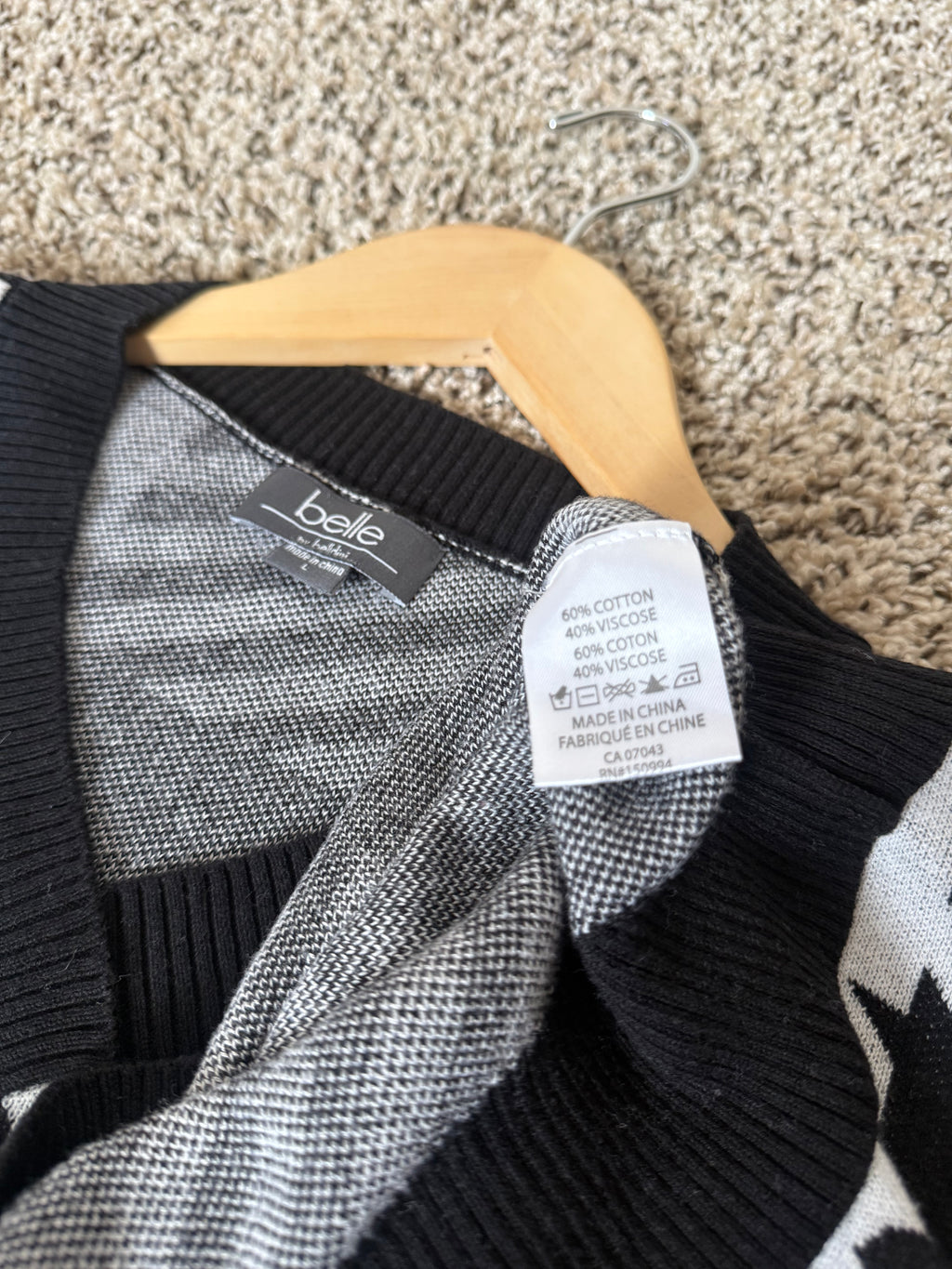 Belle by Beldini 60% Cotton 40% Viscose L Black and White Square Pattern Sweater