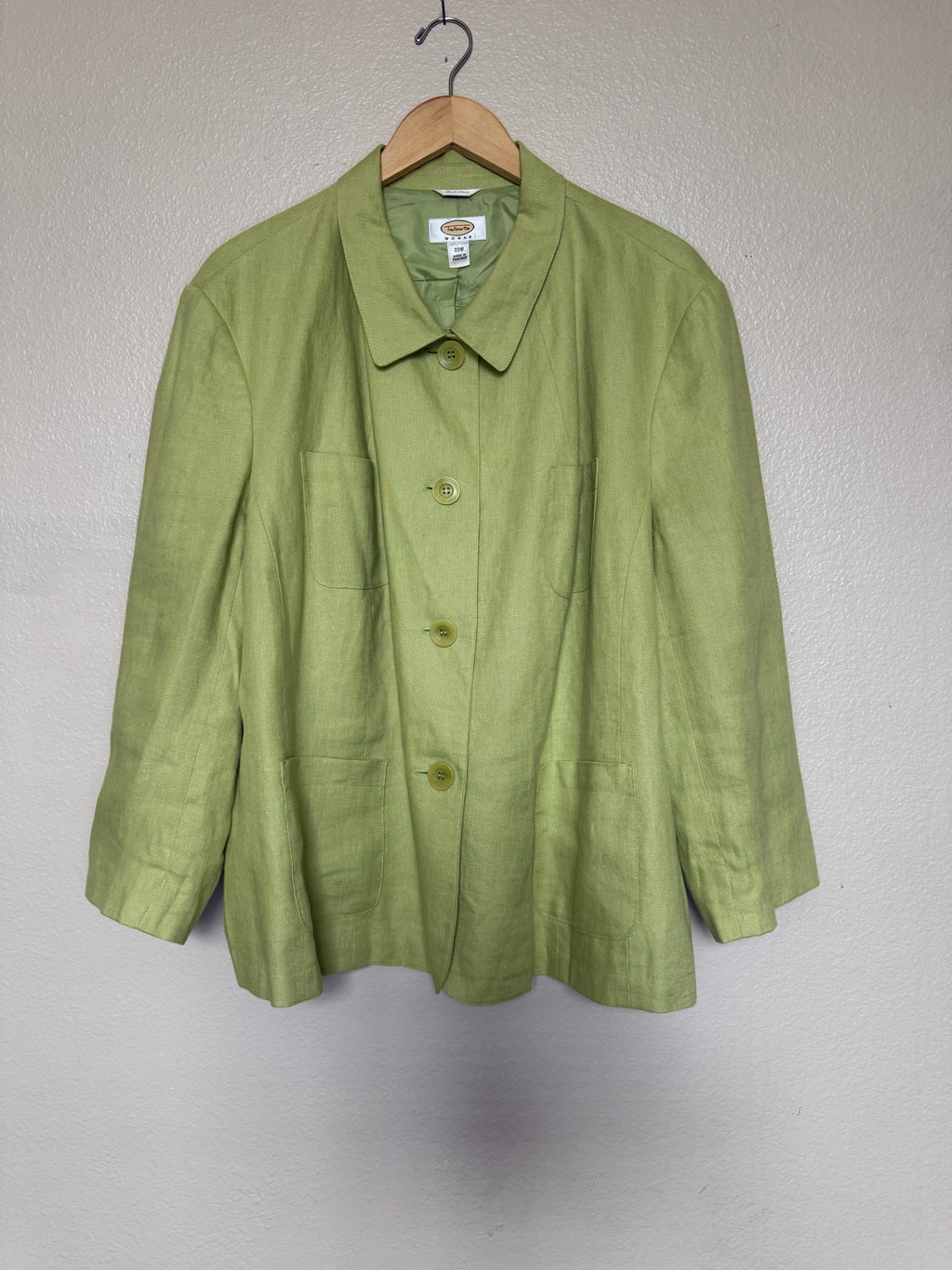 Talbots 100% Irish Linen 22W Green Blazer