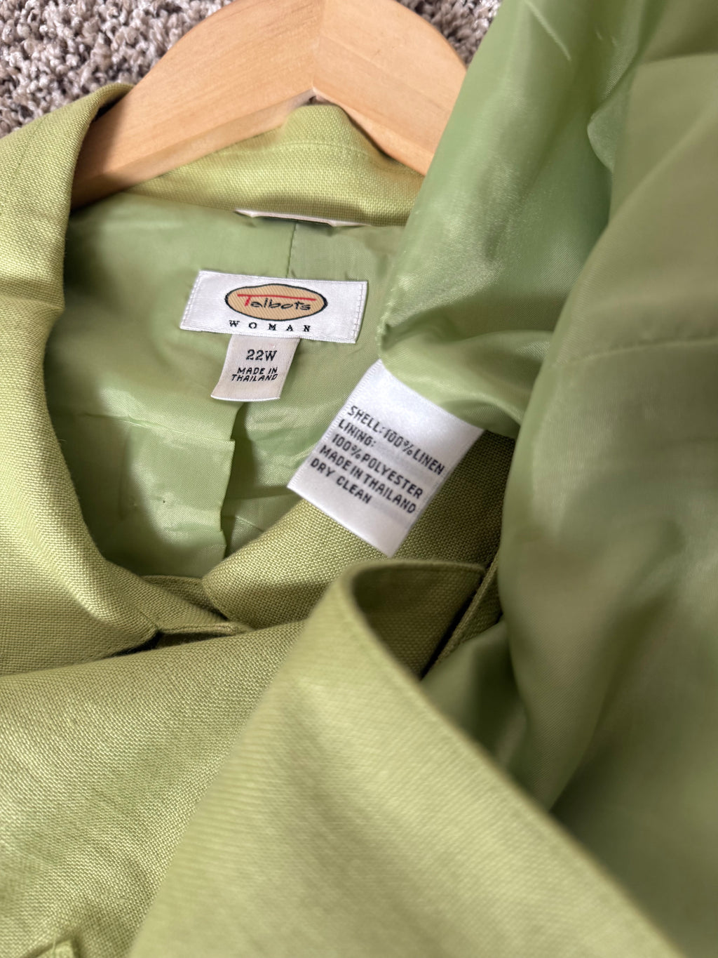 Talbots 100% Irish Linen 22W Green Blazer