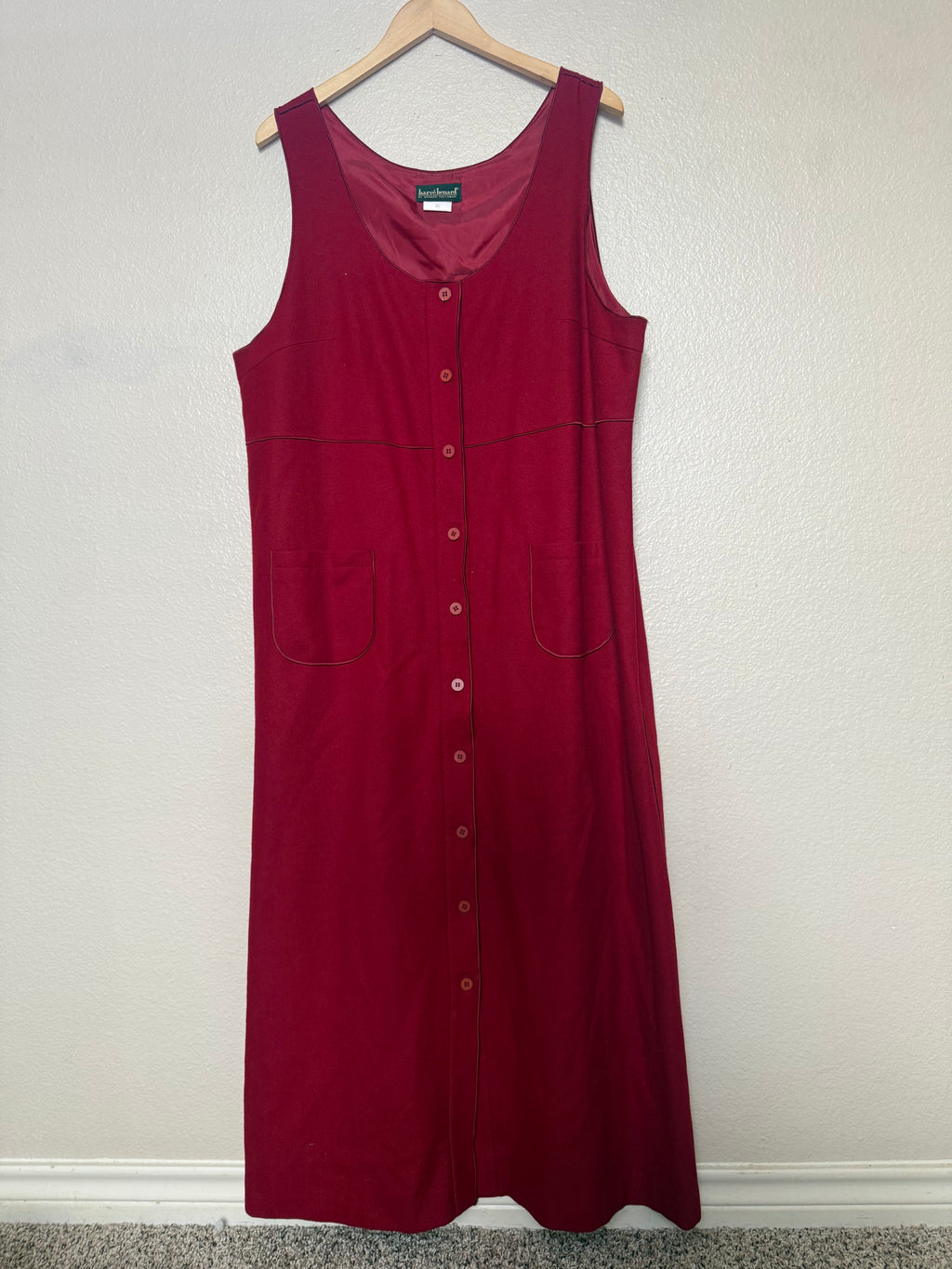 Harve Benard 55% Wool 45% Viscose Size 18 Red Sleeveless Button Down Maxi Dress