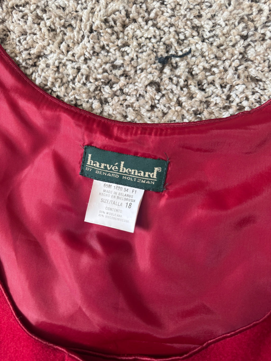 Harve Benard 55% Wool 45% Viscose Size 18 Red Sleeveless Button Down Maxi Dress