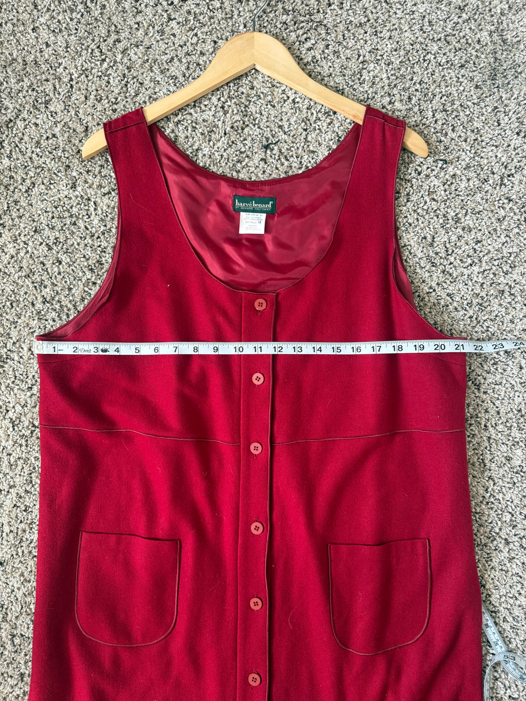 Harve Benard 55% Wool 45% Viscose Size 18 Red Sleeveless Button Down Maxi Dress
