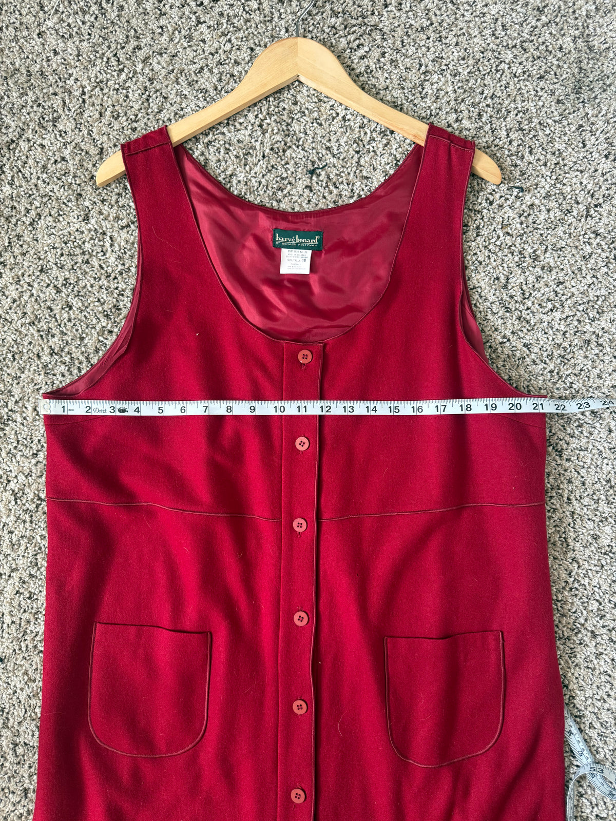 Harve Benard 55% Wool 45% Viscose Size 18 Red Sleeveless Button Down Maxi Dress