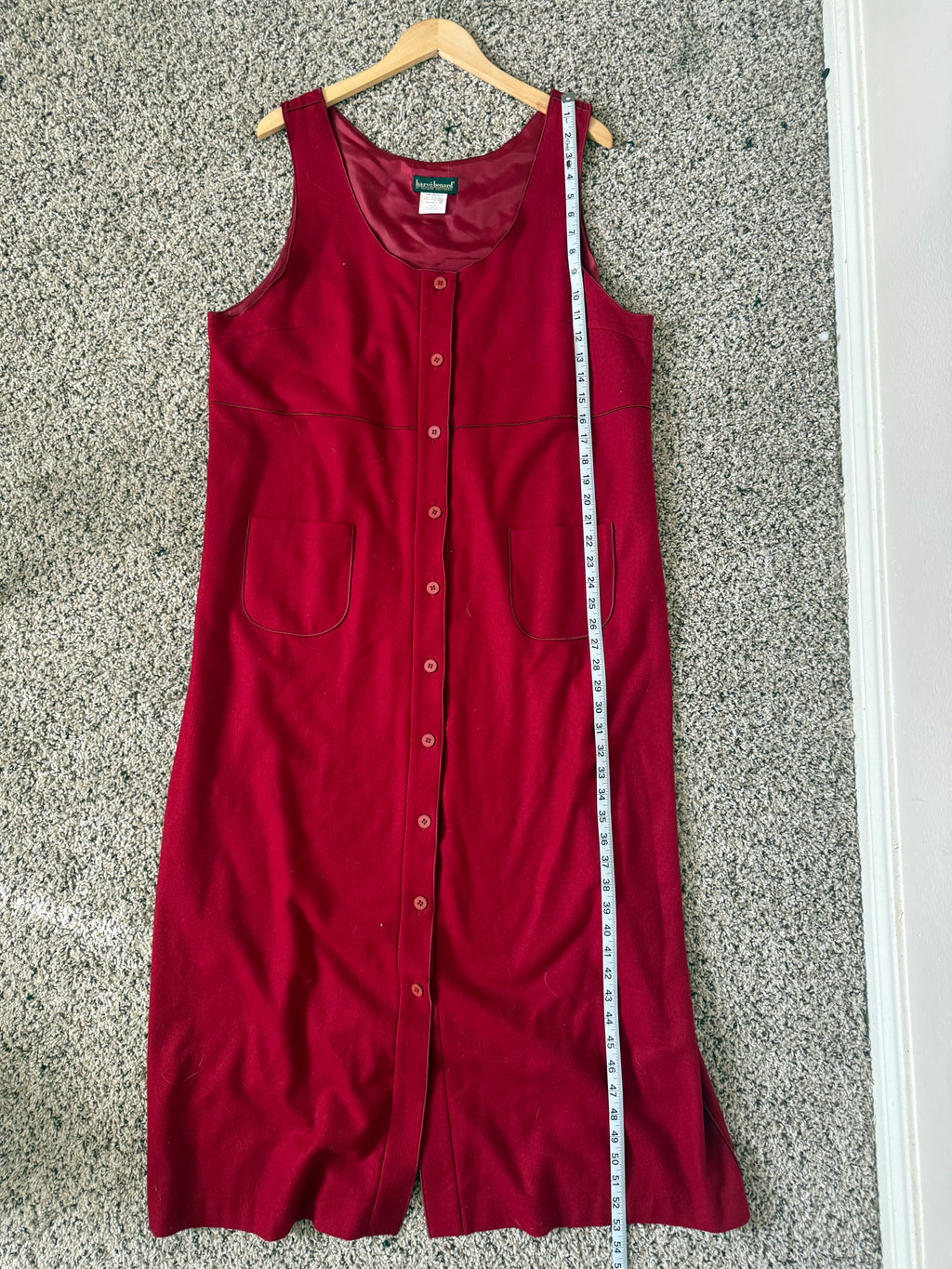 Harve Benard 55% Wool 45% Viscose Size 18 Red Sleeveless Button Down Maxi Dress