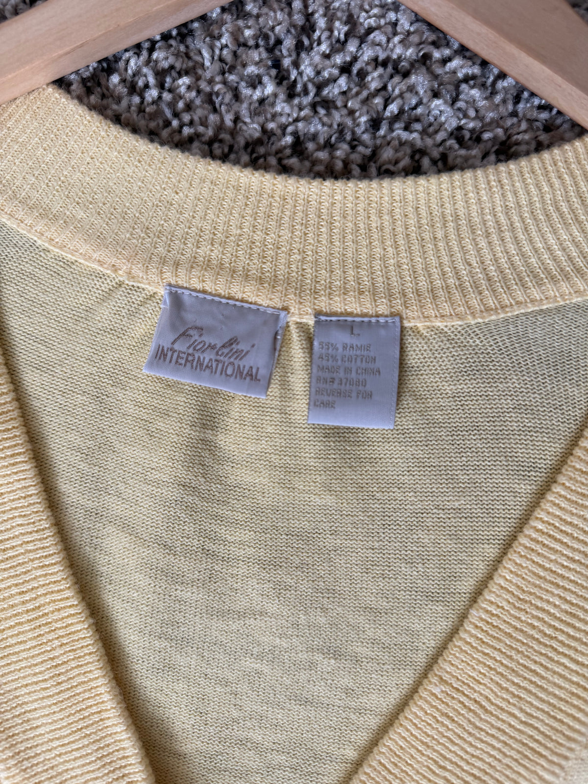Fiorlini International 55% Ramie 45% Cotton L Pale Yellow Cropped Knit Cardigan