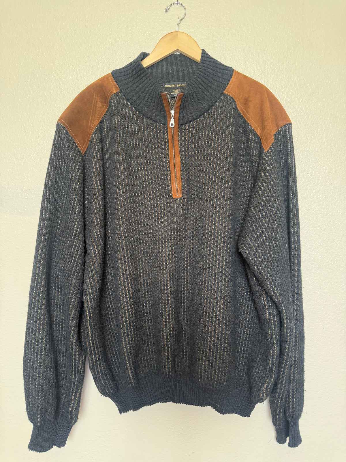 Robert Banks 100% Merino Wool XXLT Black and Brown Quarter Zip
