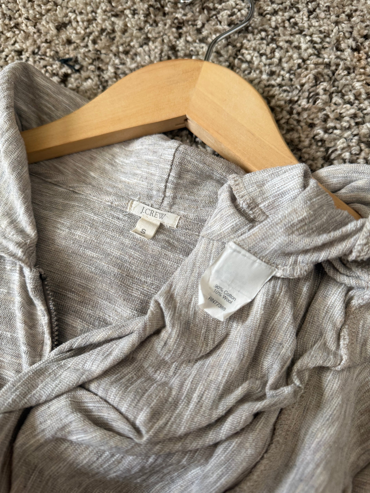 J. Crew 90% Cotton 10% Wool S Grey Hooded Zip Up Jacket